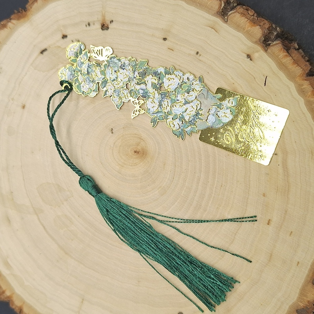 3/$15 Van Gogh Roses Gold and Green Metal Bookmark with Tassel - Picture 4 of 4